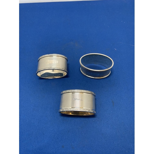 847 - Three matching Hallmarked Silver Oval Napkin Rings, not engraved, total weight 4 ozt