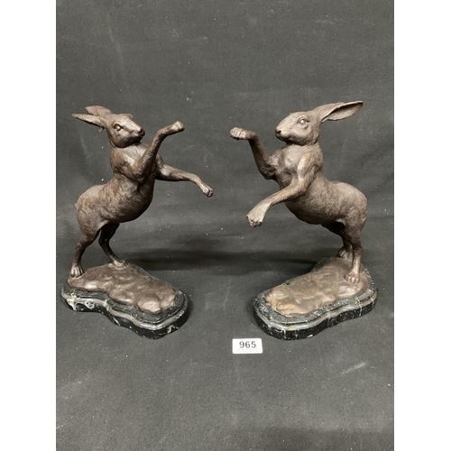 965 - Pair of Bronze Boxing Hares height 29 cms