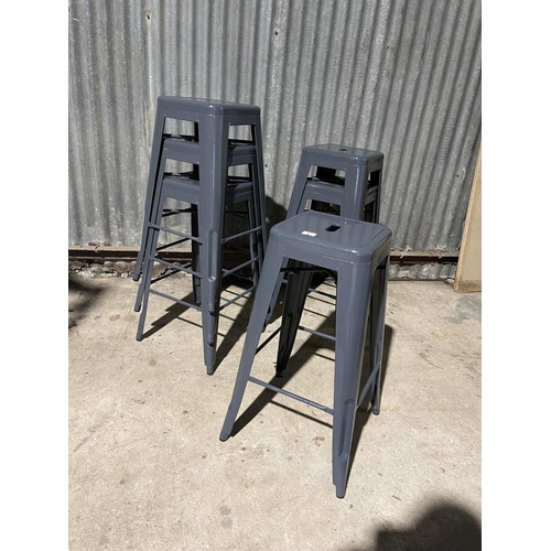 62 - A set of six vintage grey painted metal bar stools