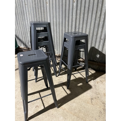 62 - A set of six vintage grey painted metal bar stools