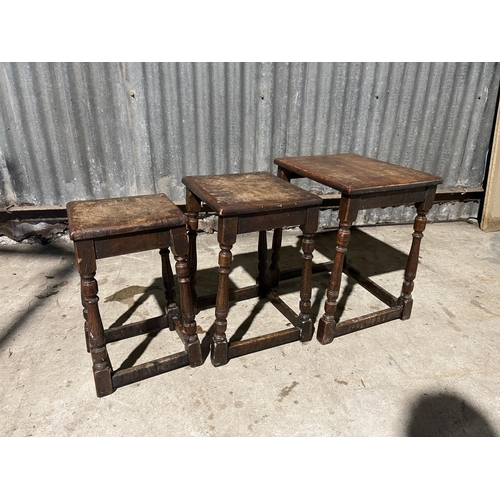 65 - An antique oak nest of three tables 36x45 x56