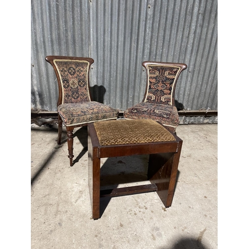 68 - A pair of victorian chairs together with a deco stool