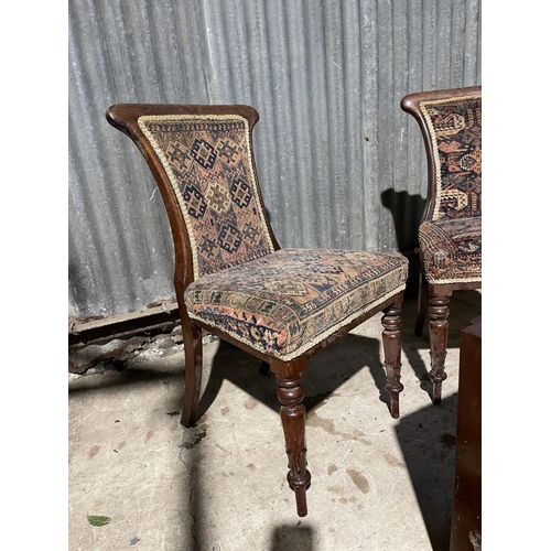 68 - A pair of victorian chairs together with a deco stool