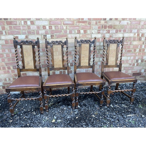 1 - A set of four early 20th century barley twist oak dining chairs