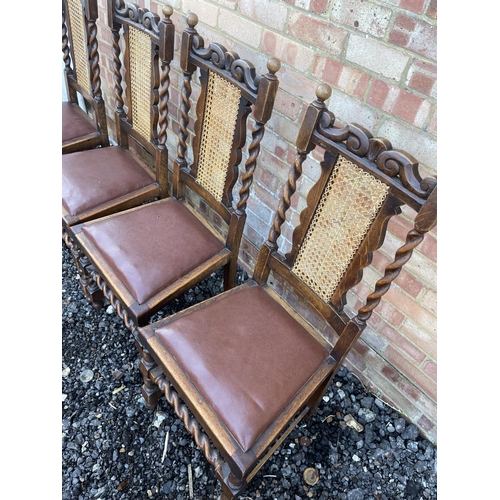 1 - A set of four early 20th century barley twist oak dining chairs