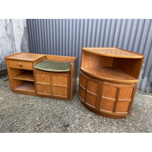 109 - A Nathan teak single drawer telephone table together with a Nathan teak corner base unit