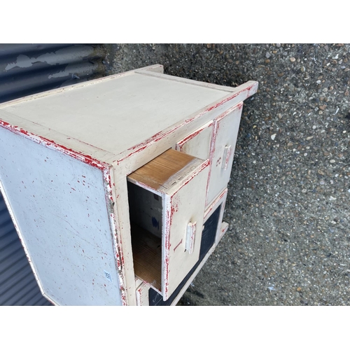 125 - A vintage white and red painted three drawer sideboard / cupboard 85x53x84