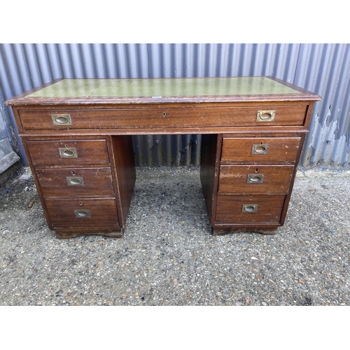 128 - A victorian mahogany military style twin pedestal desk 125x55x75 STAMPED COM RS