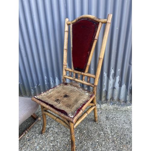 143 - A bamboo chair for reupholstery together with a victorian bedroom chair