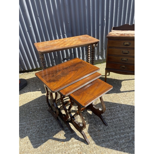 207 - A Victorian tripod table together with music cabinet, nest of three and games table AF