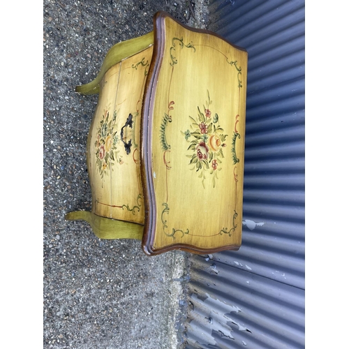 228 - A bombe front chest of two drawers painted with floral pattern 70x40x78