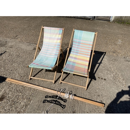 241 - Two deck chairs and wooden airer