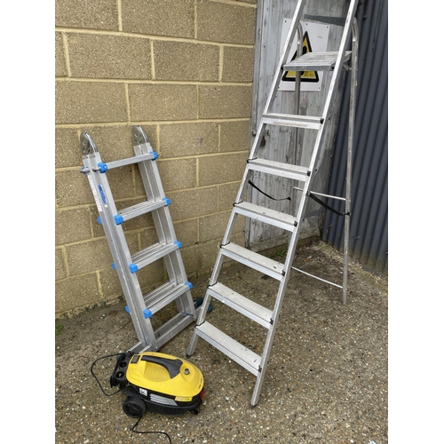368 - A step ladder, a folding ladder and a power washer