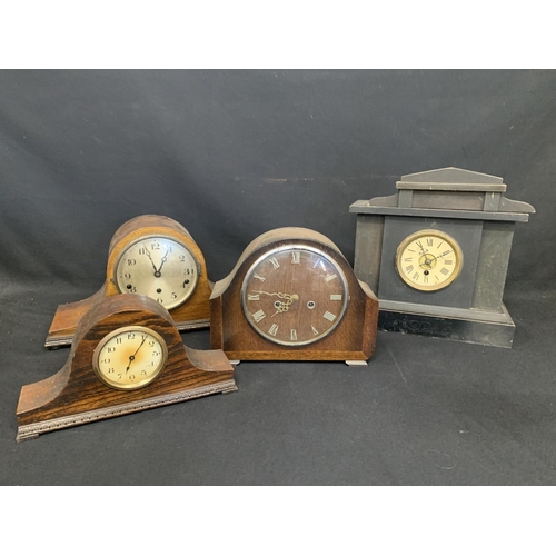 4 wooden mantle clocks, 3 with pendulums