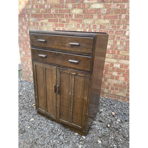 50 - A mid century utility style oak tallboy / school cupboard