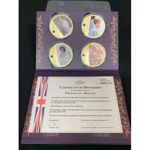 505 - Boxed set with certificate of 4 large Princess Diana medallions