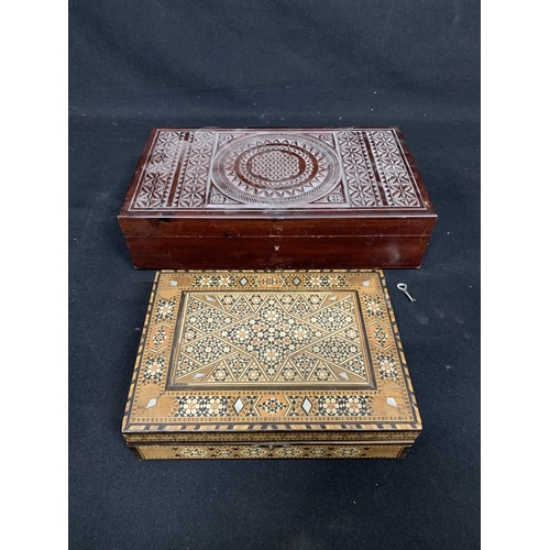 511 - Vintage inlaid carved Jewellery box and 19c Chinese carved lime wood box