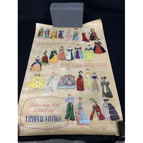 522 - Original Vintage 1948 National Savings Poster, illustrating Ladies fashion through the ages 75 x 50c... 