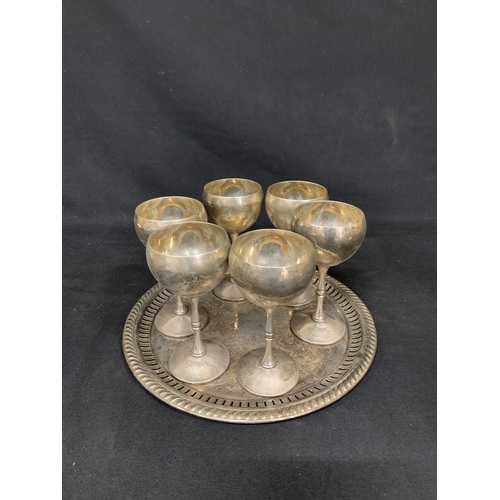 536 - Silver Plated tray and 6 goblets