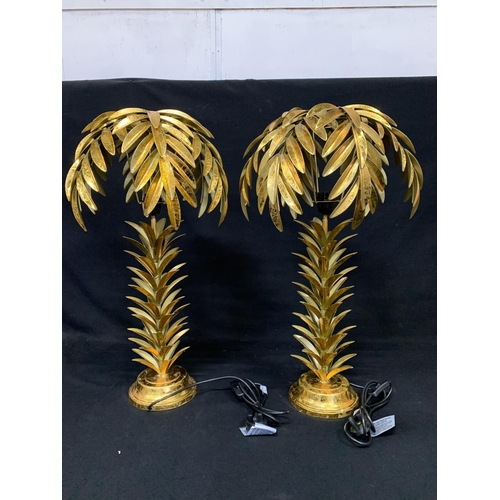 543 - Pair gilt palm tree table lamps, height 72cms