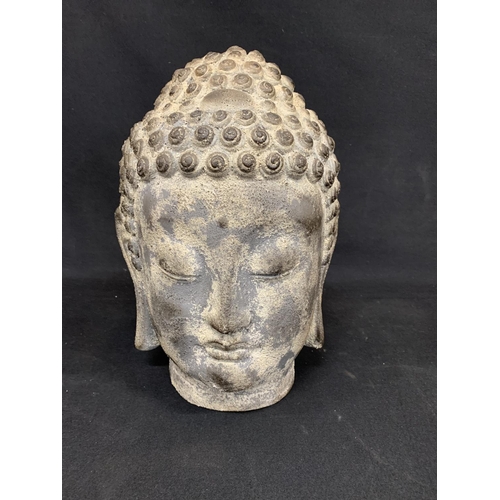 544 - Grey composition Bhudda Head, height 25cms