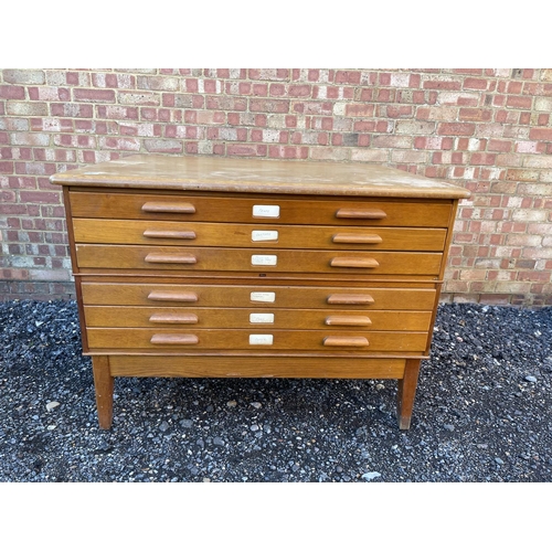 6 - A mid. 20th century oak architects plans chest of six drawers 123x93x90