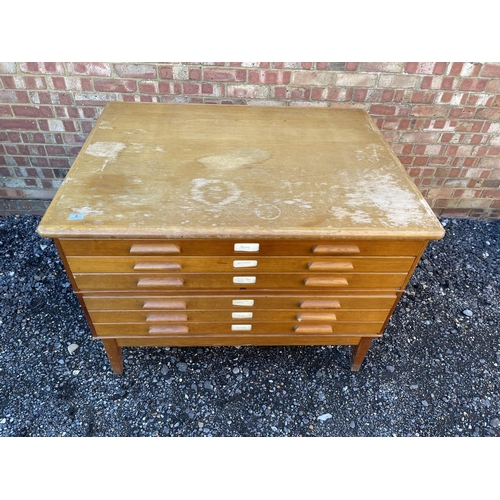 6 - A mid. 20th century oak architects plans chest of six drawers 123x93x90