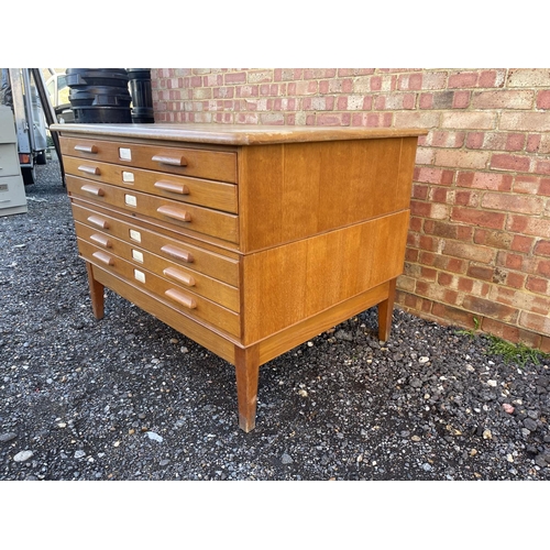 6 - A mid. 20th century oak architects plans chest of six drawers 123x93x90