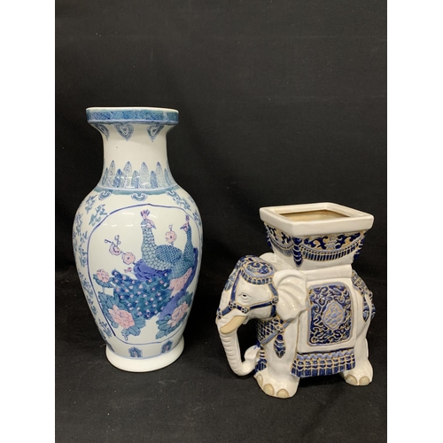 603 - Oriental style vase, height 46cms, and Elephant planter