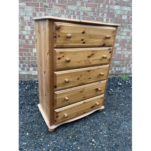 69 - A solid pine chest of five drawers 80x48x112