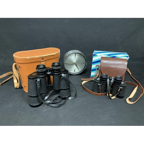 768 - Cased Green Kat Binoculars 10 x 50 & Cased Carl Zeiss Jena Binoculars 8 x 30 plus Metamec clock