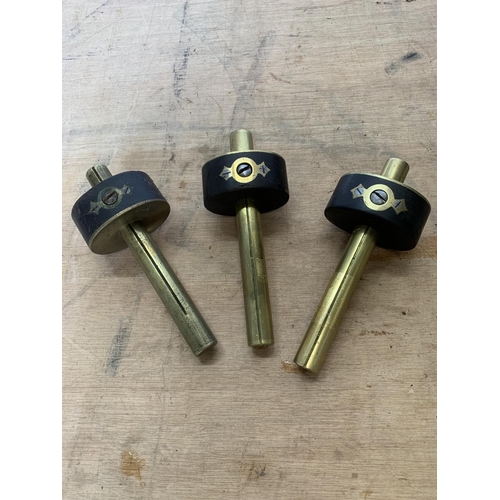 823 - Three Antique Brass and Ebony Mortice Gauges