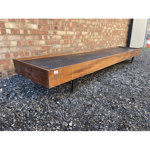 9 - A mid century teak day bed / window seat frame 287x60x33