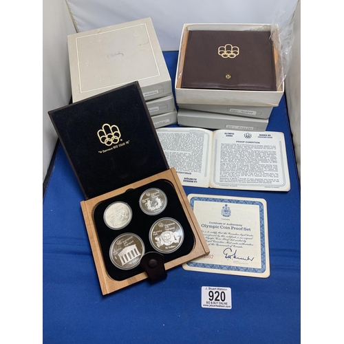 920 - Seven Cased and boxed 1976 Montreal Silver Olympic Coin Proof Sets, each set weighing 4.32 ozt, .925... 