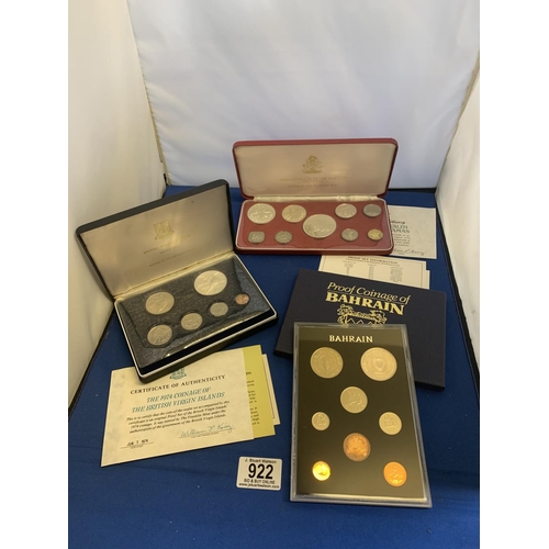 922 - British Virgin Islands Proof Coin Set, Proof Coinage of Bahrain set and 1974 Bahamas Proof Coin Set