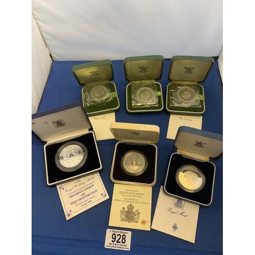 928 - Six Royal Mint Silver Commemorative Proof Crowns