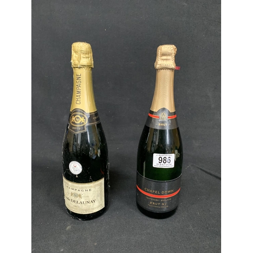 986 - Bottle of Chapel Down bubbly and bottle of  Champagne