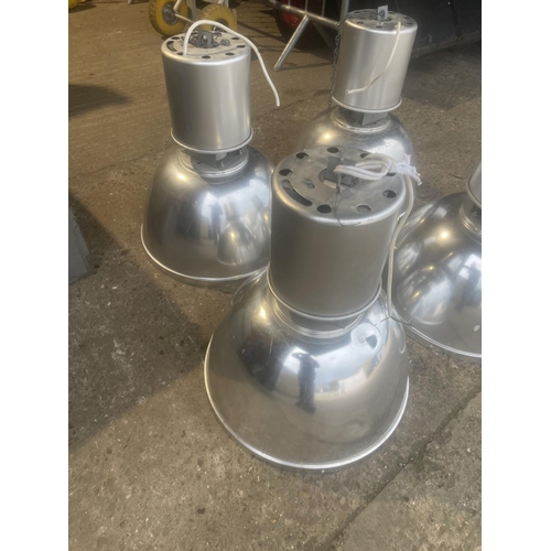 216 - A set of four large industrial pendant light fittings