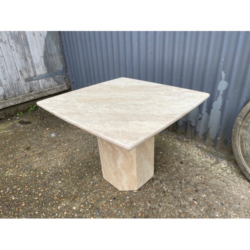 280 - A marble effect square form occasional table, together with a brass tray