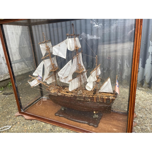 283 - A hand built model of a ship in Perspex illuminating  case 95x33x87