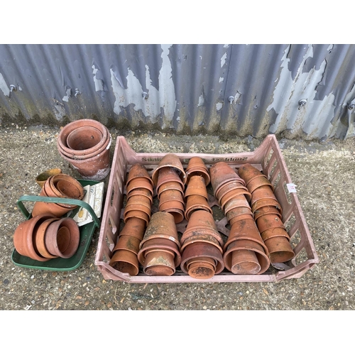 11 - A large tray of assorted terracotta pots and trug of pots and tiles