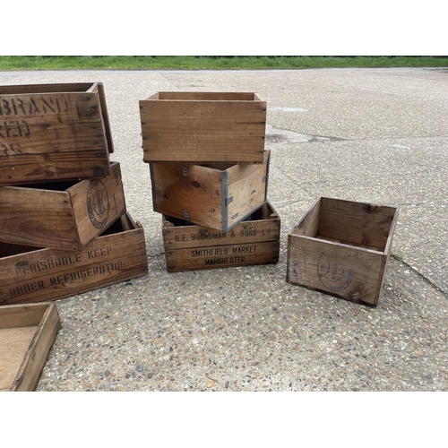 122 - Nine assorted vintage wooden crates and boxes