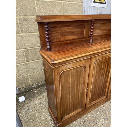 149 - A Victorian mahogany three door chiffonier with gallery back 124cm wide