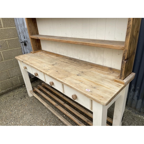 154 - A large painted pine dresser with four drawers 200x47x200