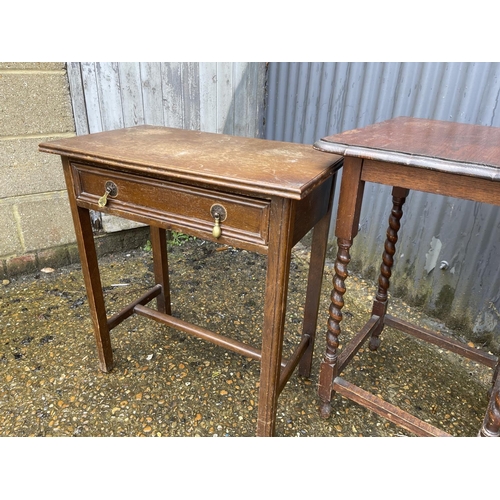 18 - Oak chest of three and two oak tables