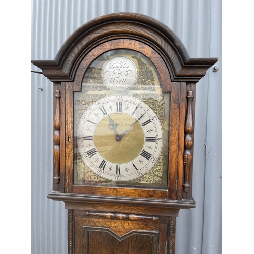 192 - A Tempus Fugit oak cased longcase clock with three weights and pendulum