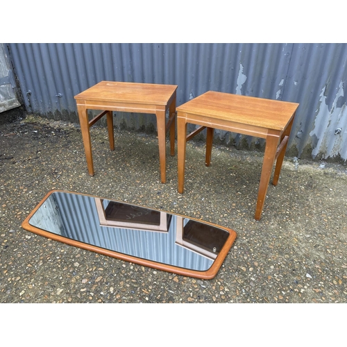 268 - A pair of teak side tables and teak wall mirror