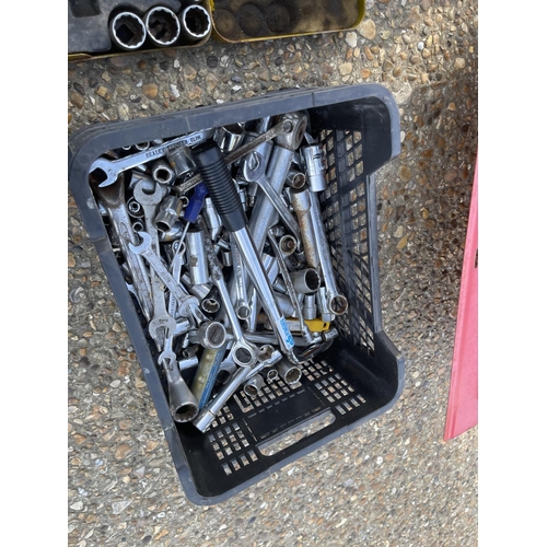 318 - Two metal tool boxes containing sockets together with tub of sockets and a socket set