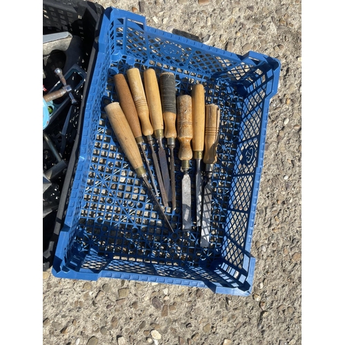 320 - Four small trays of tools including planes and chisels