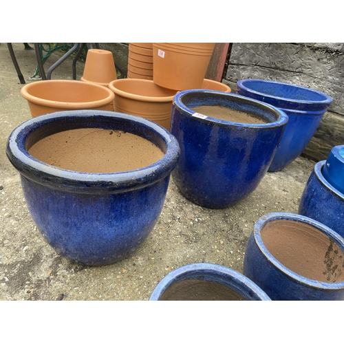 335 - Three large blue glazed garden planters